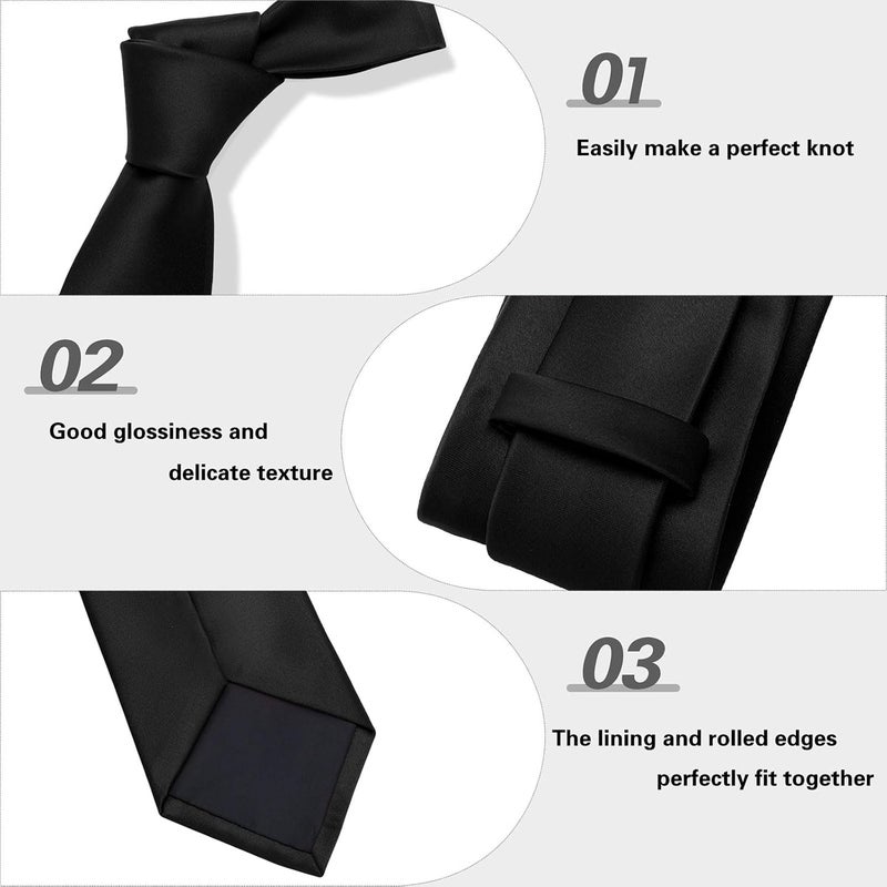 pensee Men's Tie Set Solid Pure Color 3.15" (8CM) Classic Formal Plain Necktie and Pocket Square Set For Men - Image 5